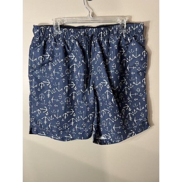 Lands End Men's Blue Anchor Swim Trunks Size Large - Picture 1 of 11